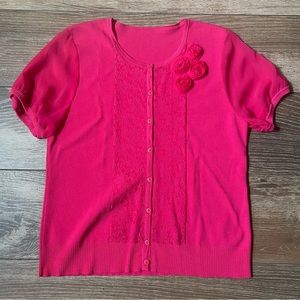 Cable & Gauge Short Sleeve Button Down Cardigan/Sweater